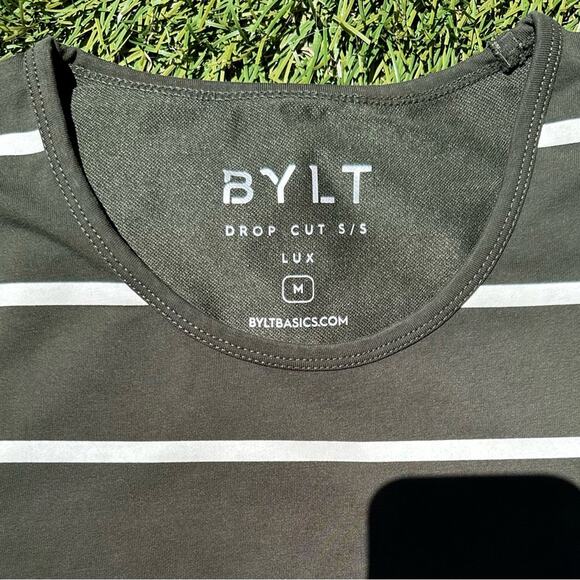 BYLT Basics Drop Cut LUX Neutral Striped Crewneck Short Sleeve T Shirt Medium - Picture 6 of 10